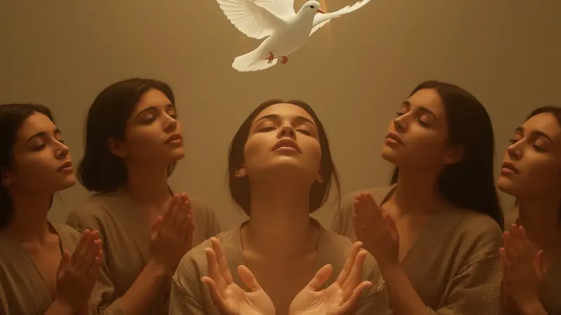 Illustration of the Holy Spirit descending with power during prayer