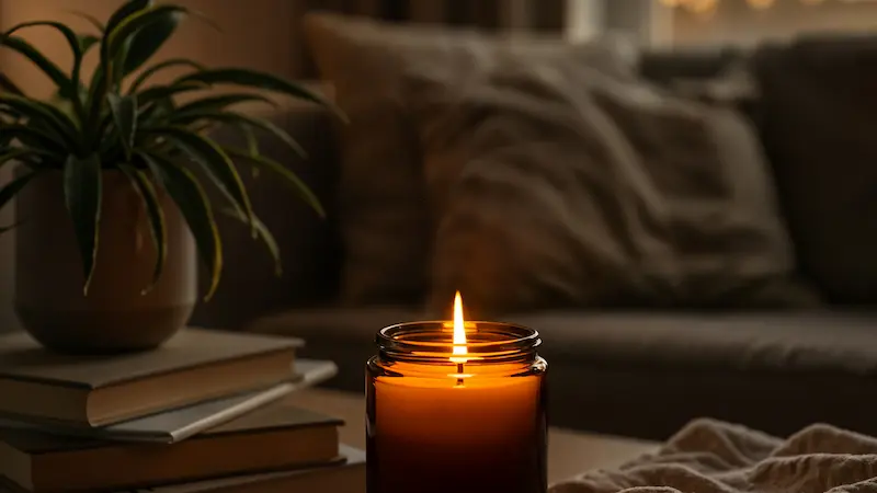 A quiet room with an open Bible and candlelight.