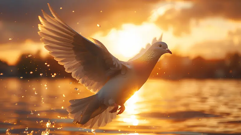 Illustration of a dove hovering over a Bible with light, representing the Holy Spirit”