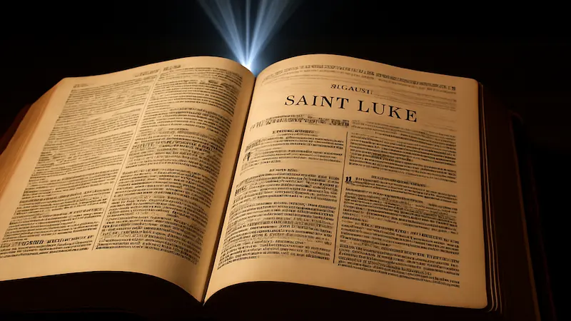 Open Bible glowing in a dark room during midnight prayer.