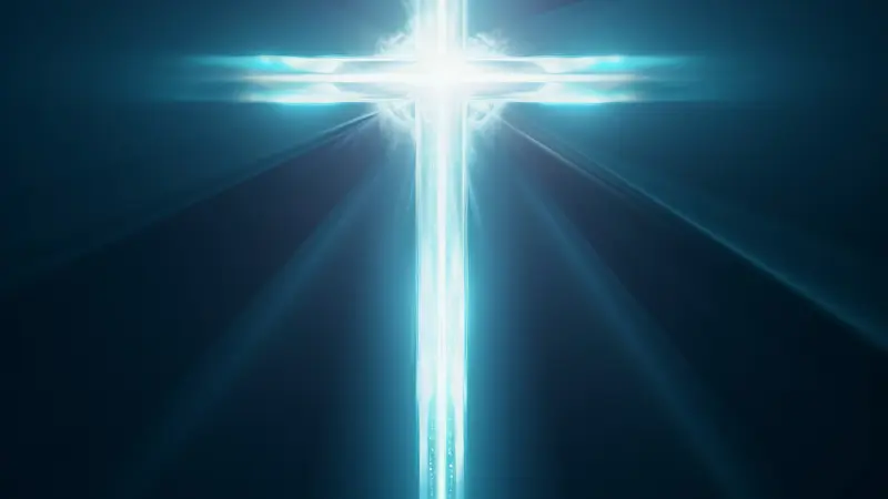 Cross shining brightly symbolizing Jesus’ triumph in Revelation.
