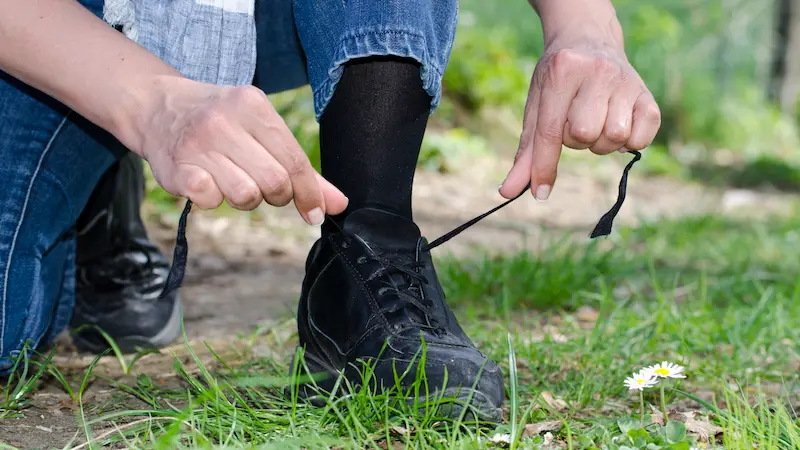 Close-up of boots symbolizing the shoes of peace.