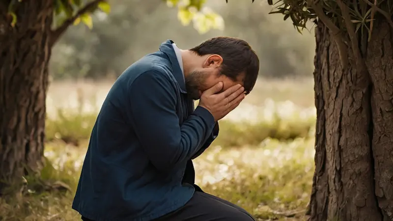 Person praying and confessing sin to God to find freedom.