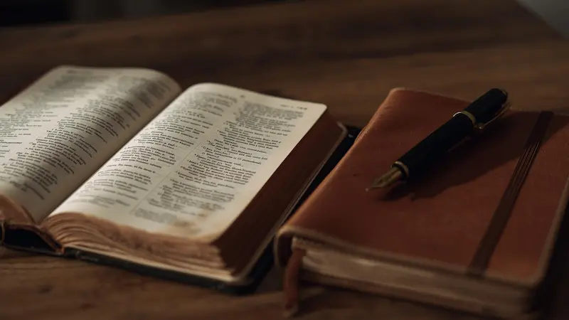 Open Bible and journal for renewing the mind to overcome sin.