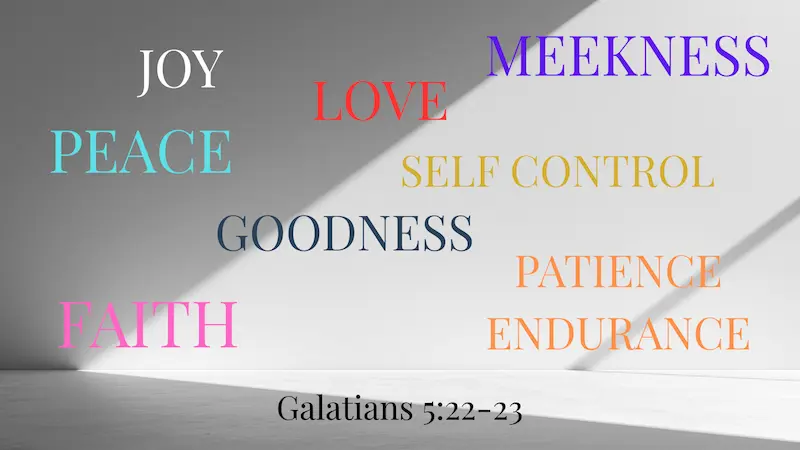 Graphic of the Fruit of the Spirit from Galatians 5.