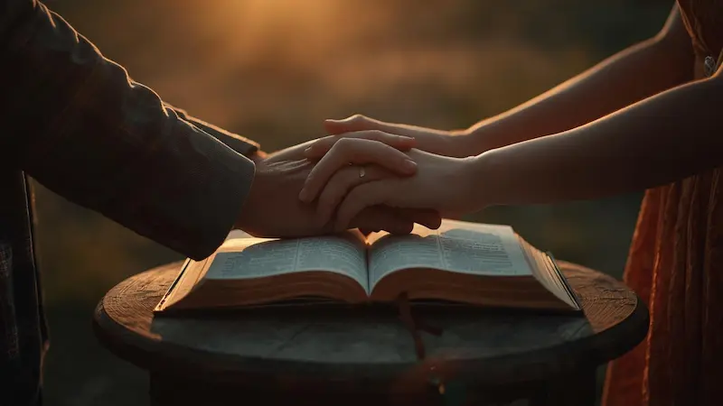 Spouses reconnecting spiritually through prayer.