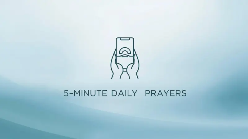 Modern graphic for 5-minute daily prayers app concept for students.