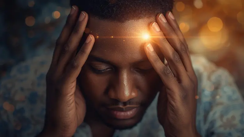 A person experiencing mental renewal and peace through engaging with scripture.