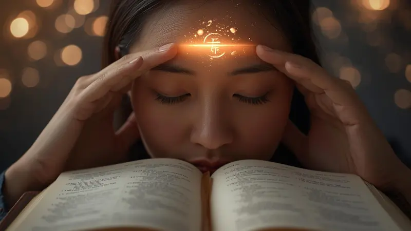 A person experiencing mental renewal and peace through engaging with scripture.