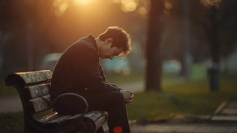 A person in quiet contemplation before praying about a broken relationship.