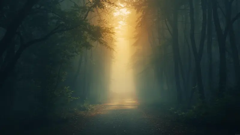 A hopeful path through a forest, representing the journey after prayer.