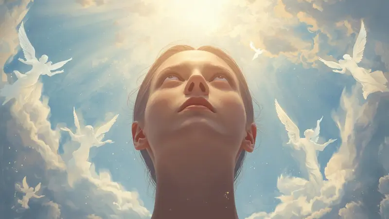 Person looking up toward the heavens, receiving divine help and protection.