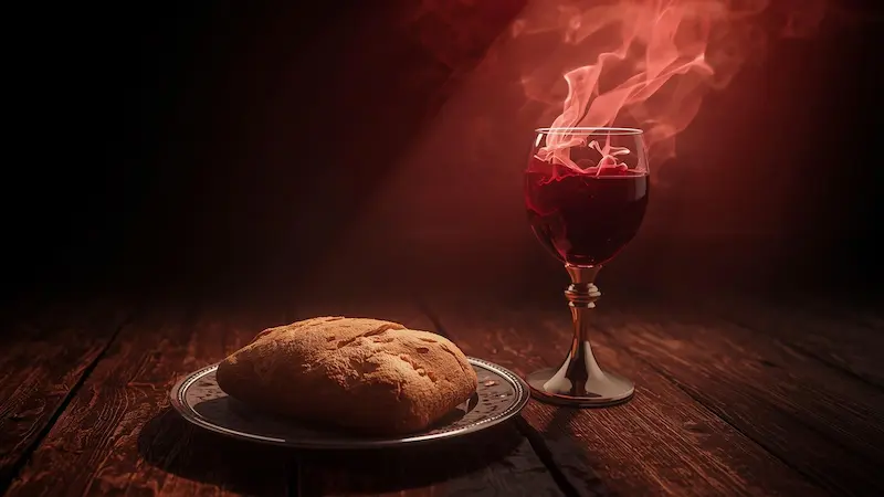 “Communion cup glowing with red light symbolizing the activation of the Blood of Jesus”