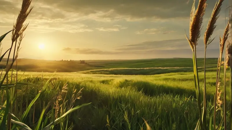 Peaceful field under sunlight symbolizing divine addition and rest