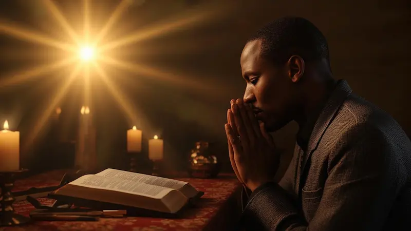 Apostle Isaac Rockefeller praying at an altar receiving ministry vision
