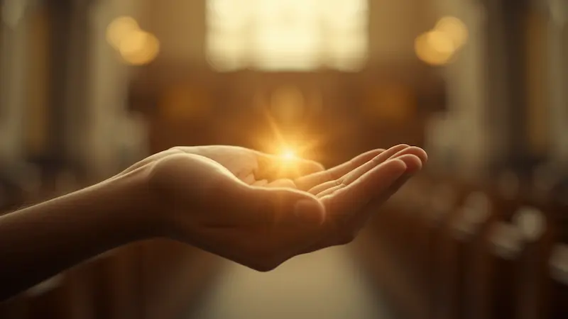 Open hands receiving divine light symbolizing God's generosity