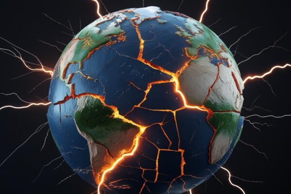 Earth with cracks symbolizing worldwide signs of the last days.