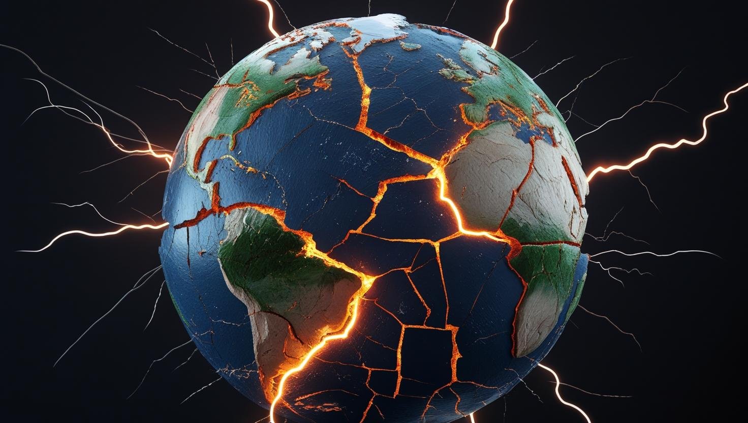 Earth with cracks symbolizing worldwide signs of the last days.