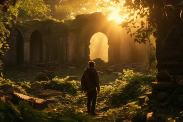 A person walking on a narrow path toward a glowing light, symbolizing the pursuit of God’s presence.