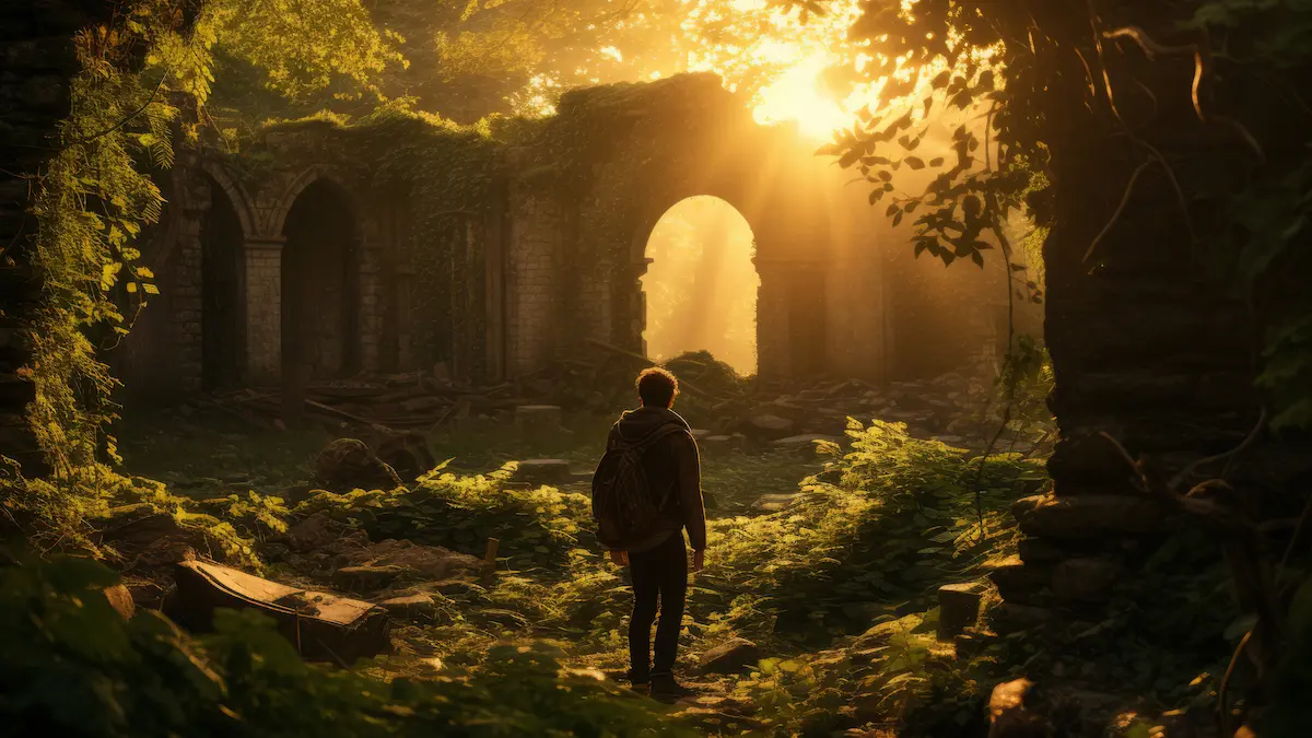 A person walking on a narrow path toward a glowing light, symbolizing the pursuit of God’s presence.