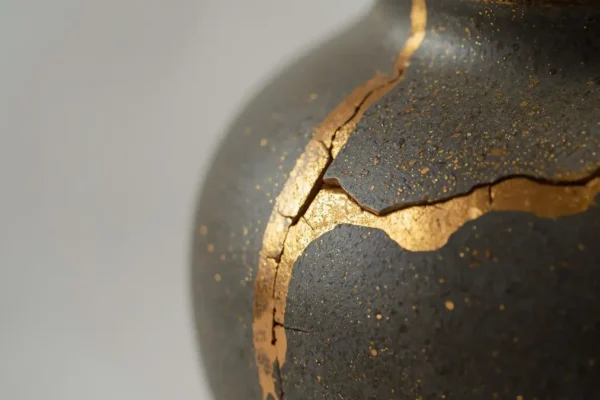 Kintsugi pottery, symbolizing God redeeming our brokenness and suffering.