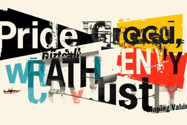 Modern graphic representing the seven deadly sins concept.