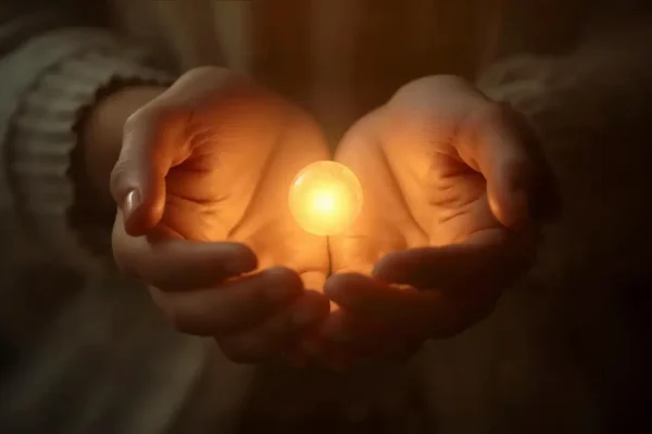 Two hands holding a glowing light, symbolizing God’s healing hope