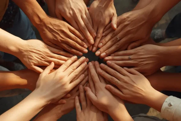 Community of people joining hands in prayer on the altarofprayers.com Prayer Wall