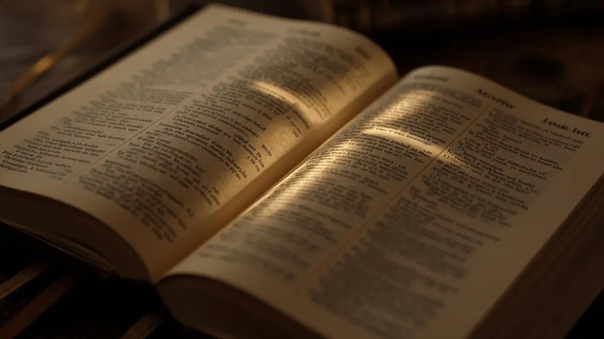 Bible open to the Gospels with light shining across the pages, symbolizing the life of Jesus.