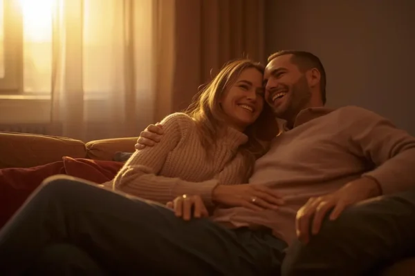 Couple reconnecting through quality time at home.