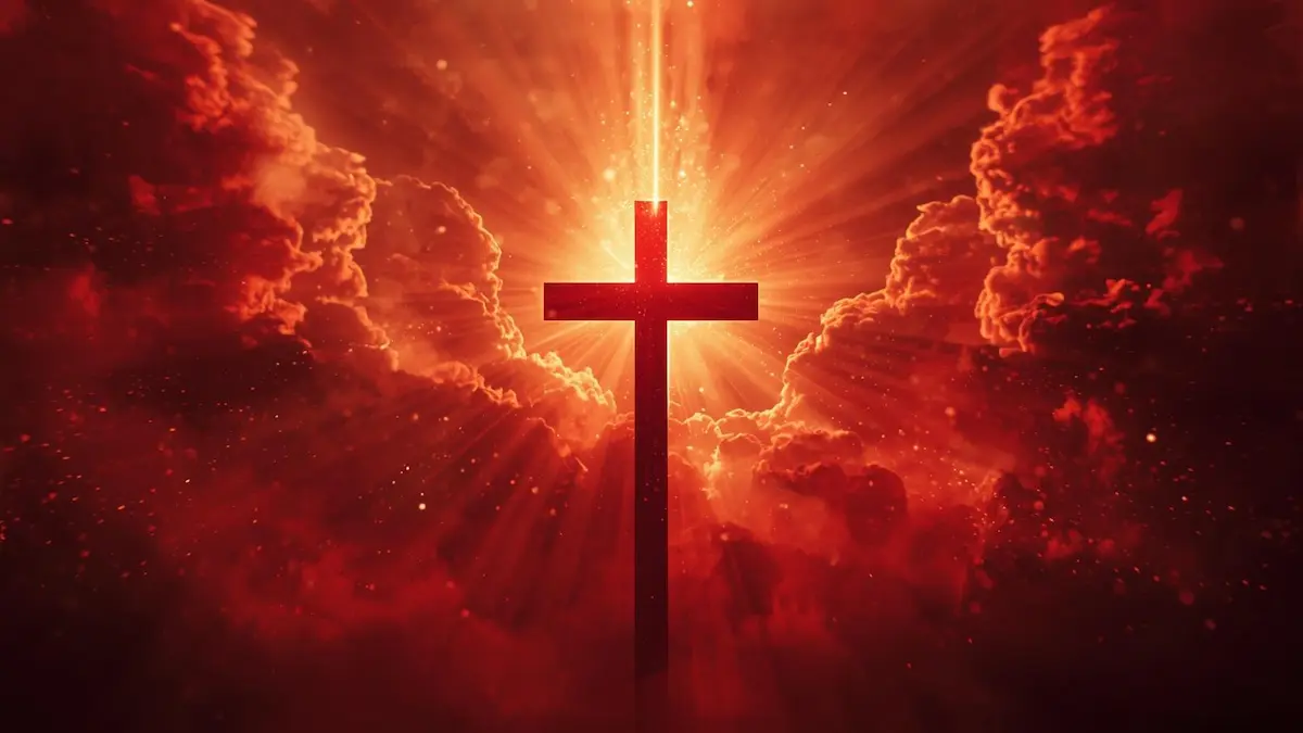 “Radiant cross with flowing red light representing the power of the Blood of Jesus”