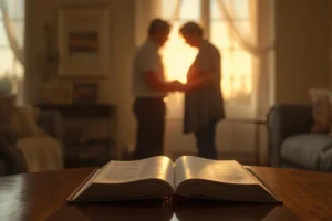Christian couple praying at sunrise with Bible open, representing building a godly legacy