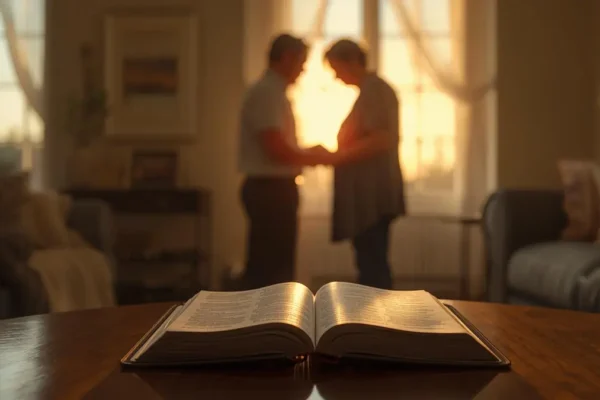 Christian couple praying at sunrise with Bible open, representing building a godly legacy