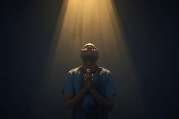 Christian practicing consistent prayer in a quiet spiritual setting