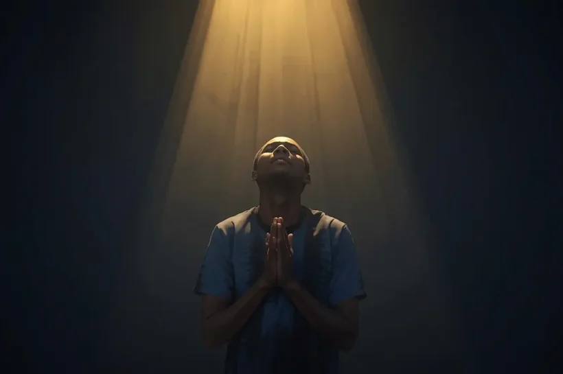 Christian practicing consistent prayer in a quiet spiritual setting