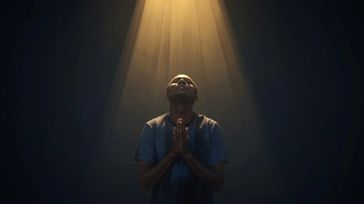 Christian practicing consistent prayer in a quiet spiritual setting