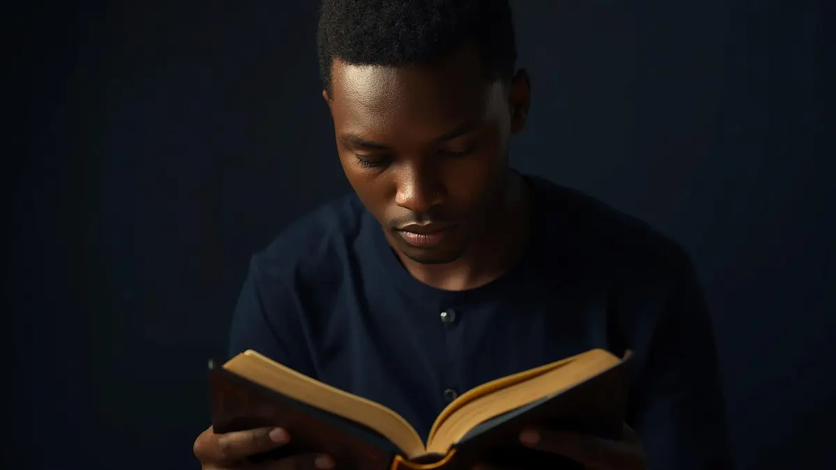 Christian studying theology with Bible for spiritual growth