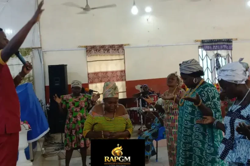 Powerful prayer service with believers worshiping and experiencing God’s presence