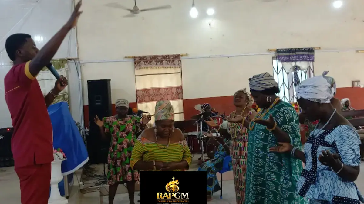 Powerful prayer service with believers worshiping and experiencing God’s presence