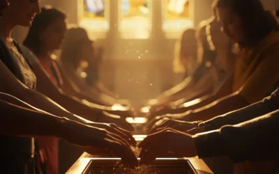 Believers giving offerings in church symbolizing biblical generosity and worship