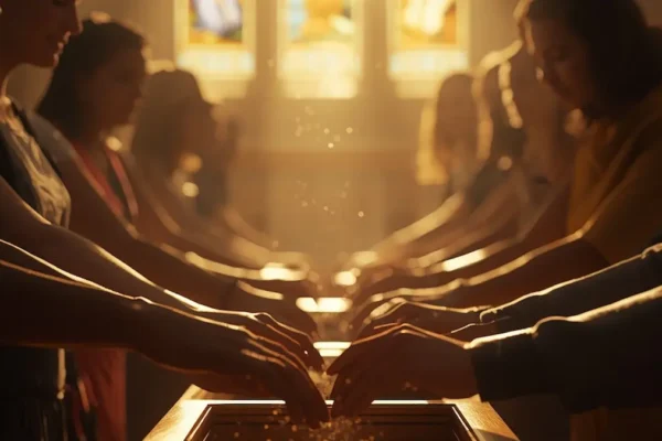 Believers giving offerings in church symbolizing biblical generosity and worship