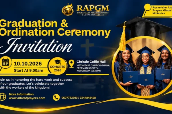 RAPGM Graduation and Ordination Ceremony 2026 invitation in Koforidua Ghana