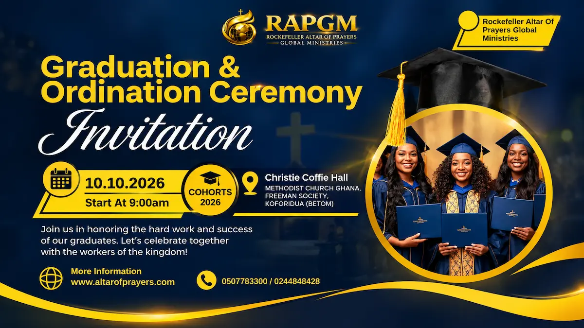 RAPGM Graduation and Ordination Ceremony 2026 invitation in Koforidua Ghana