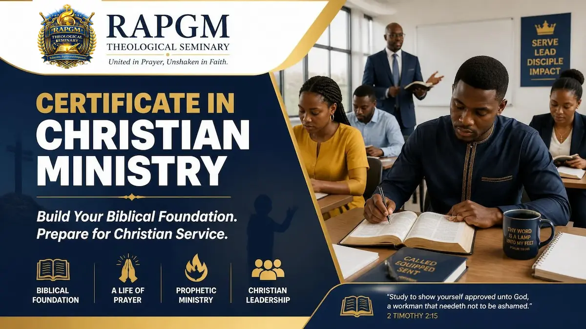 African theological students studying the Bible for the Certificate in Christian Ministry at RAPGM Theological Seminary.